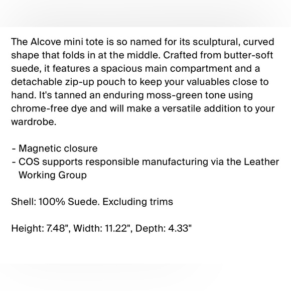 NWT COS Alcove Mini Suede Tote Bag - Gray - Picture 8 of 8